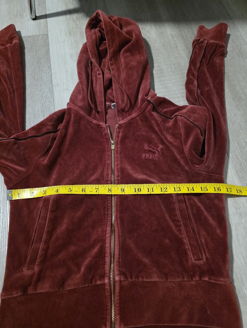 Puma Velour Zip Hoodie Burgundy Cropped XS Soft Velvet Zip-Up - Picture 9 of 13